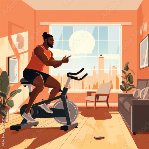 man working out at spinning class in the gym, cycling a bike at gym, cardio training, exercising legs, wearing sports tights and top. gym exercising on stationary bike.