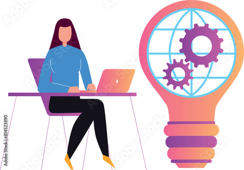The girl is working on the idea setting.