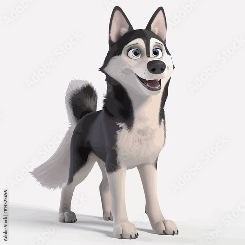 Cute wolf with big eyes sitting on gray background. 3D rendering.