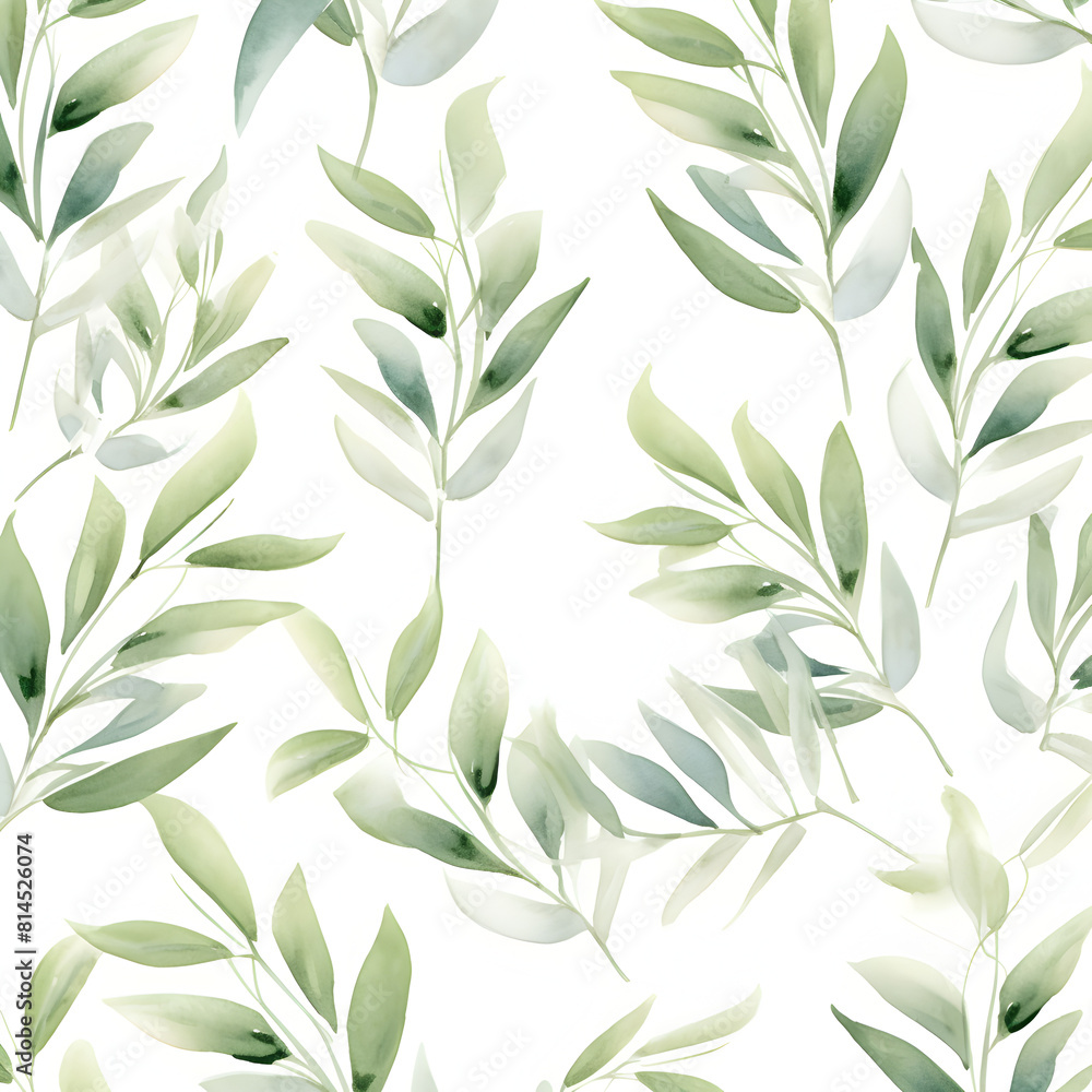 Abstract seamless pattern with green watercolor leaves on white background Abstract seamless pattern with green watercolor leaves on white background