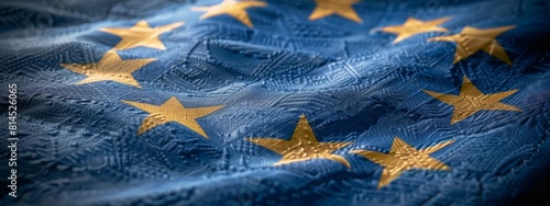 The flag of Kosovo against the background of the common currency of the European Union, the concept of Kosovo's accession to the euro zone, close up photo