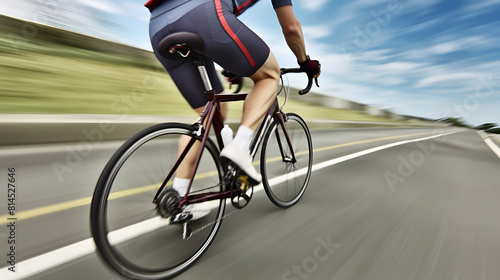 Healthy man riding bike on the road