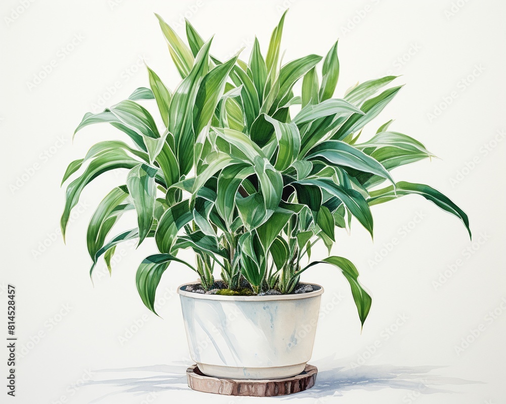 Detailed watercolor depiction of a potted Dracaena Lemon Lime, emphasizing the contrast between lime and dark green leaves. Detailed watercolor depiction of a potted Dracaena Lemon Lime, emphasizing the contrast between lime and dark green leaves.