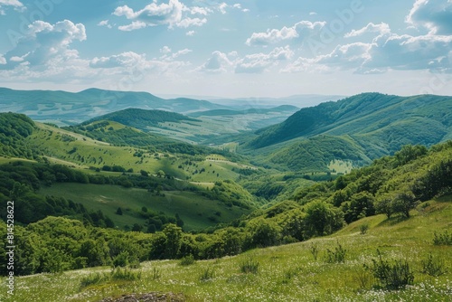 Lush Green Hills Under Bright Blue Sky