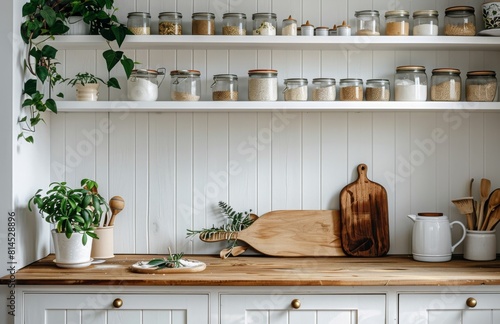 Clean Kitchen With White Cabinets and Wooden Counter Tops
