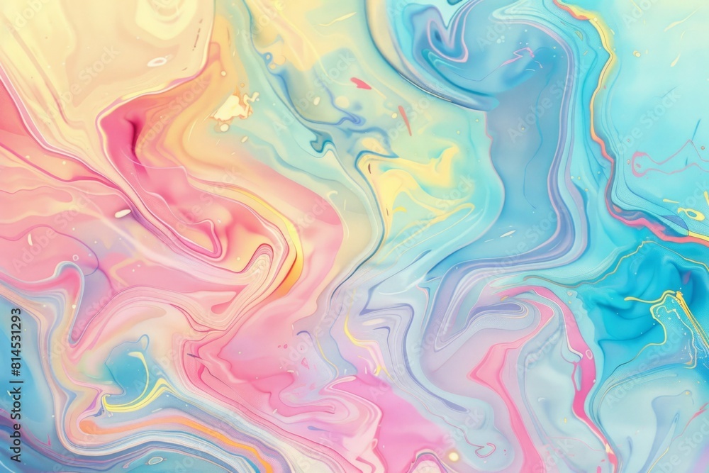 Soft pastel background with swirls of light pink, baby blue and yellow, iridescent holographic liquid effect, liquid marble texture Soft pastel background with swirls of light pink, baby blue and yellow, iridescent holographic liquid effect, liquid marble texture