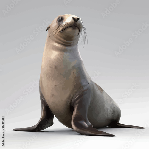 Cute sea lion sitting on white background. 3D illustration.
