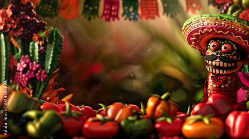 Mexican sombrero stands amidst vibrant vegetables in a festive Cinco de Mayo scene