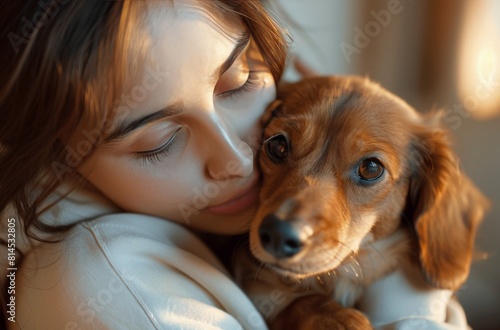 Woman Holding Small Dog in Her Arms