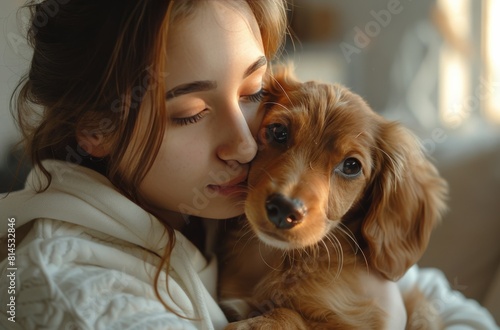 Woman Holding Small Dog in Her Arms