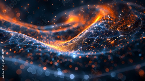 Digital technology blue and orange flowing lines stars poster PPT background