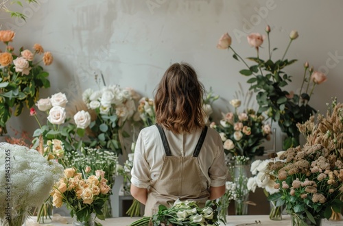 Woman Standing in Front of Bunch of Flowers