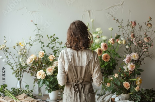 Woman Standing in Front of Bunch of Flowers