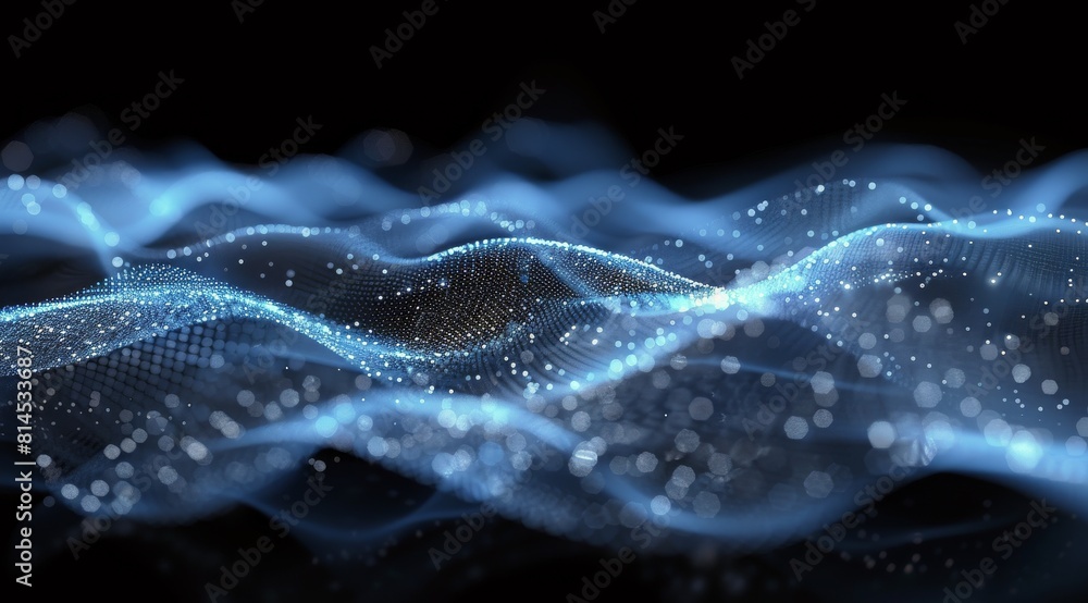 Wave of Blue Lights on Black Background Wave of Blue Lights on Black Background