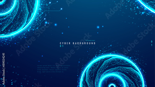 AI chat background. Abstract digital chatbot elements on dark blue background with light neon circles, polygons, and particles. Tech bg. Artificial Intelligence concept. Technology vector illustration (ID: 814534241)