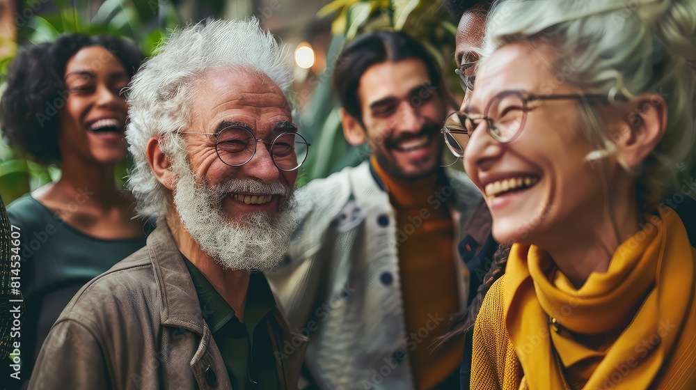 In a harmonious workplace setting, colleagues of varying ages converse and laugh together, emphasizing the importance of intergenerational collaboration. In a harmonious workplace setting, colleagues of varying ages converse and laugh together, emphasizing the importance of intergenerational collaboration.