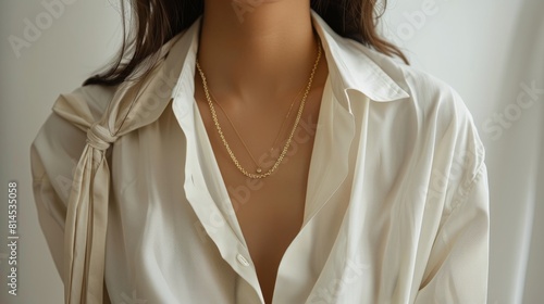 Woman Wearing White Shirt and Necklace