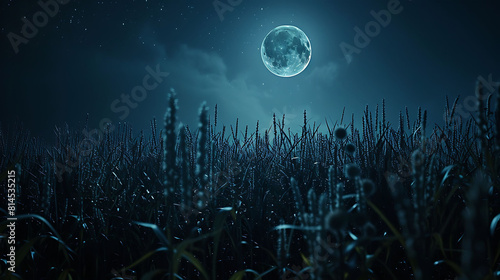 A field of genetically modified crops glowing softly under the moonlight photo