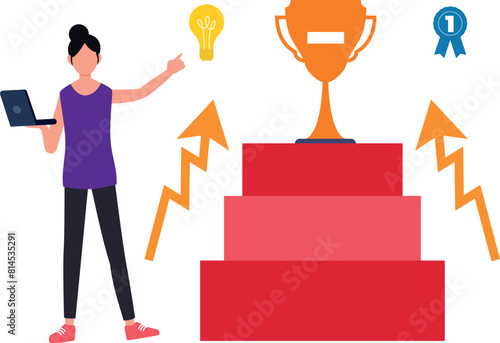 The girl is working to get the business trophy.