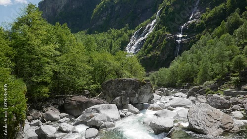 Cranzunasc Waterfall in Cavergno, Canton Ticino, Switzerland photo