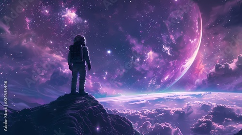 Digital technology blue and purple space astronaut poster background
