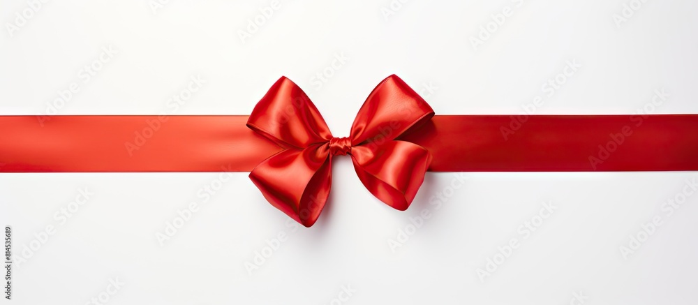 A shiny red silk ribbon on a white background creating a festive atmosphere The image is taken from a top down perspective It is a copy space image A shiny red silk ribbon on a white background creating a festive atmosphere The image is taken from a top down perspective It is a copy space image