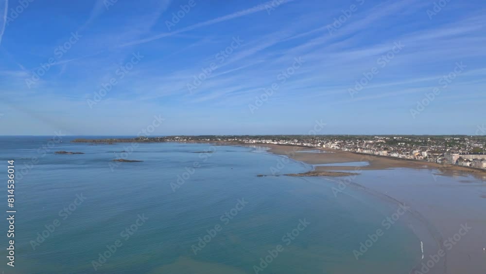 Saint Malo City, France flying over the beach and spring Saint Malo City, France flying over the beach and spring