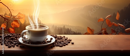 A coffee theme set against a serene backdrop with plenty of space for additional elements or text photo
