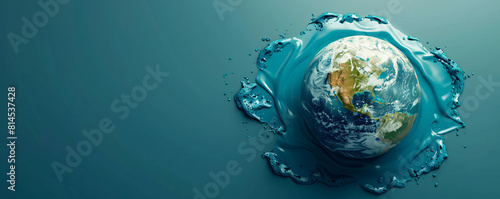 A surreal top view of the Earth appears to be melting into a minimalist color background  symbolizing the concept of global boiling. The image features ample copy space  emphasizing the dramatic