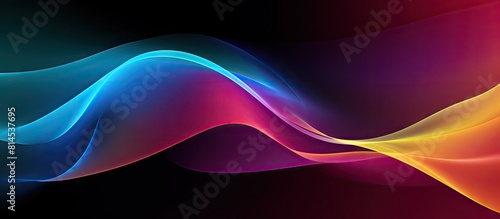 Colorful abstract design of a dark grainy color gradient wave background in purple red yellow blue and green colors The poster like banner has a black copy space image