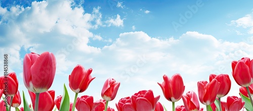 Bright red tulips create a beautiful view with a copy space image for text