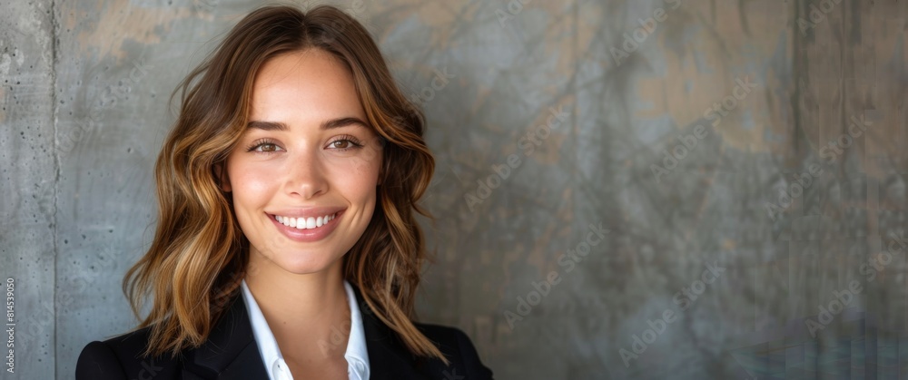 Smiling Woman in Leather Jacket Smiling Woman in Leather Jacket