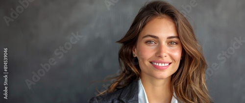Smiling Woman in Leather Jacket