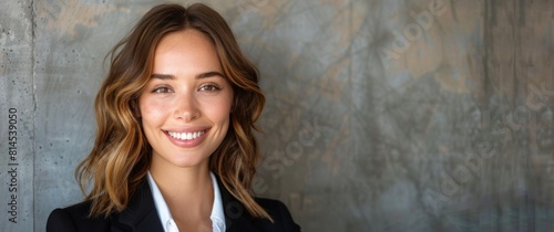 Smiling Woman in Leather Jacket