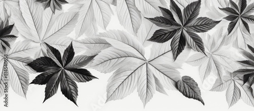 Autumn inspired black and white backdrop featuring a pattern of leaves from a chestnut tree Perfect for showcasing copy space images