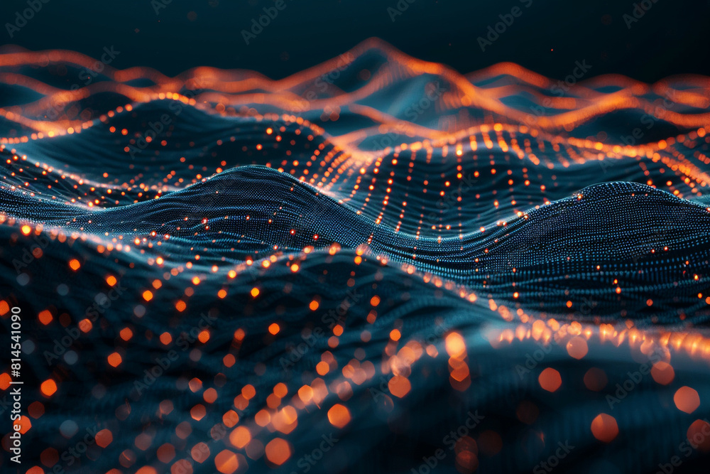 Abstract image on a dark background, showcasing interconnected data points that represent digital transformation and big data Advanced AI driven network systems for a high tech future Abstract image on a dark background, showcasing interconnected data points that represent digital transformation and big data Advanced AI driven network systems for a high tech future