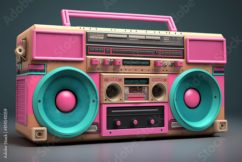 Portable cassette player. Pink retro style boombox.