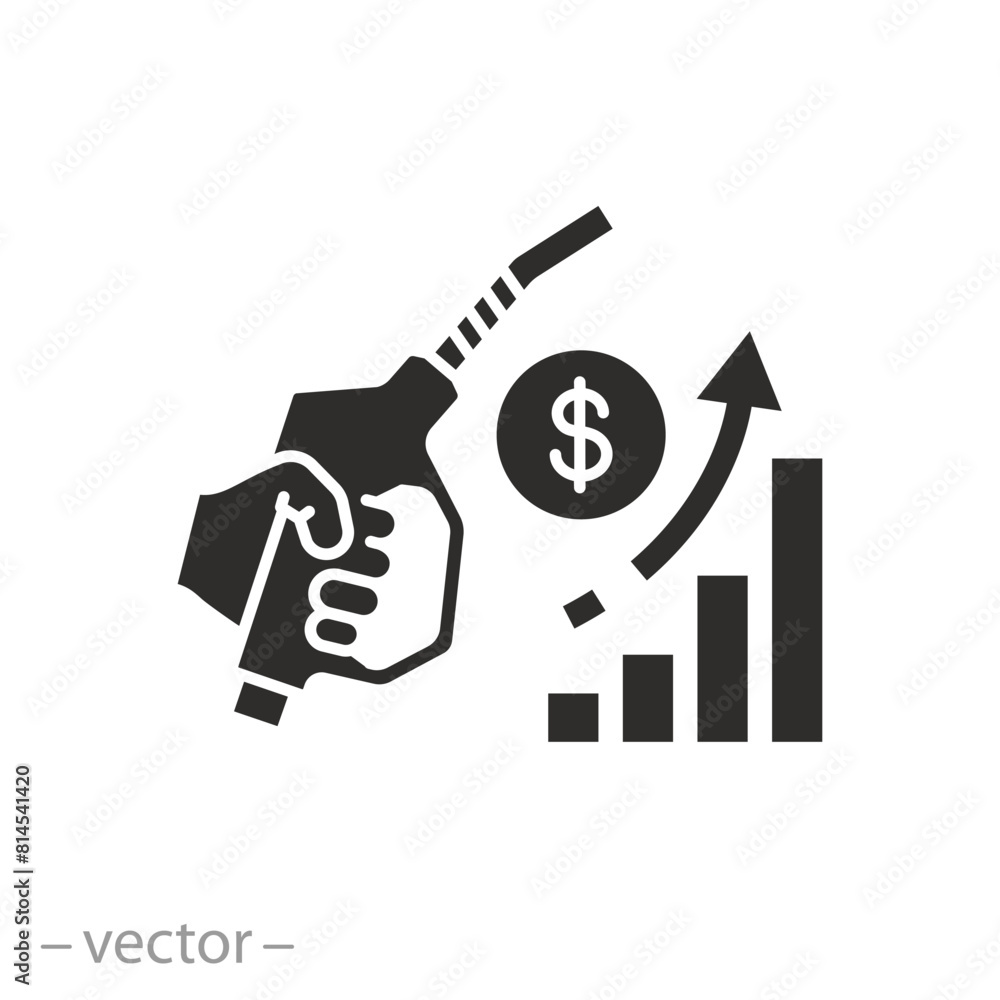 Φωτογραφία fuel crisis icon, rise in gasoline prices, increase cost oil, flat symbol on whi