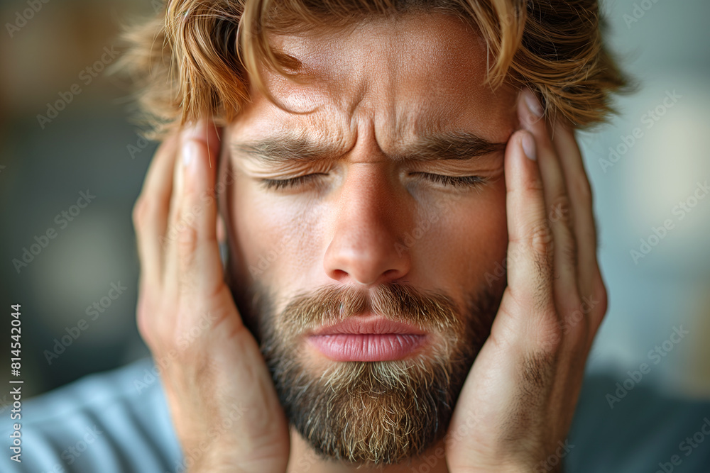 Stressed tired depressed, touching head feeling fatigue, suffering from headache migraine pain or stress. Stressed tired depressed, touching head feeling fatigue, suffering from headache migraine pain or stress.
