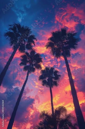 Palm Trees Silhouetted Against Colorful Sky