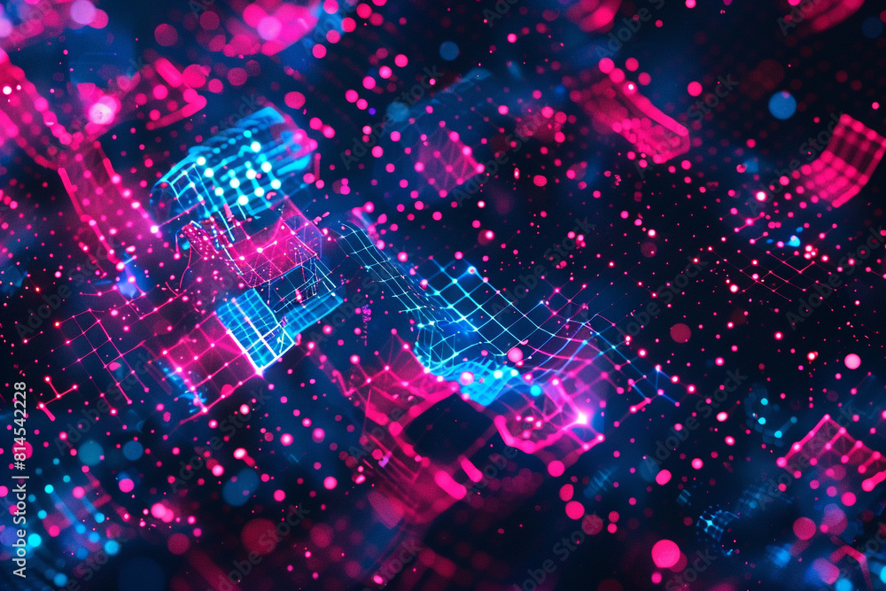 Abstract lattice of illuminated pixels, a modern digital background with a deep neon glow and dynamic patterns Abstract lattice of illuminated pixels, a modern digital background with a deep neon glow and dynamic patterns