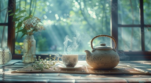 Tea Pot and Cup on Mat
