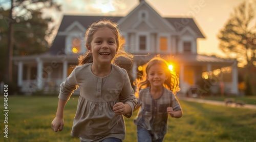 Kids Running Across Grass Field