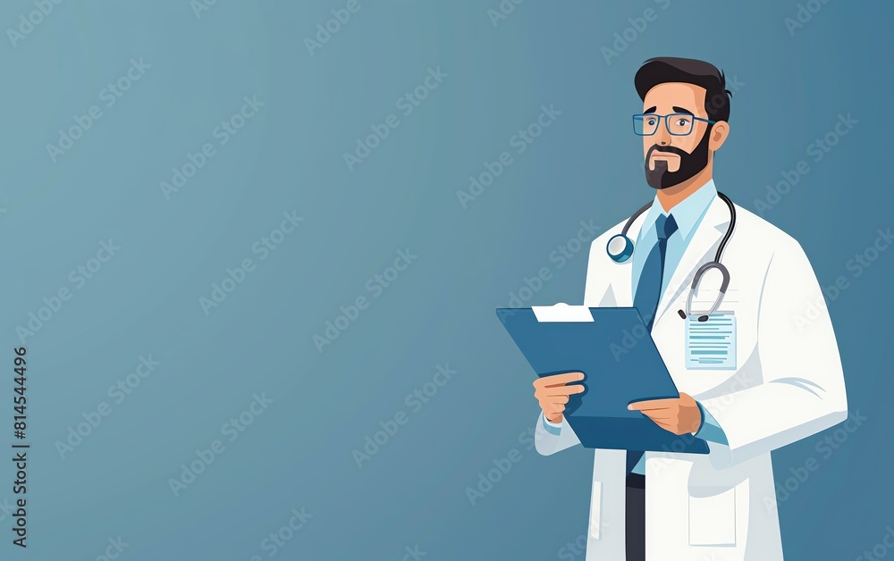 A doctor holding a clipboard with medical records, clean background with copy space A doctor holding a clipboard with medical records, clean background with copy space