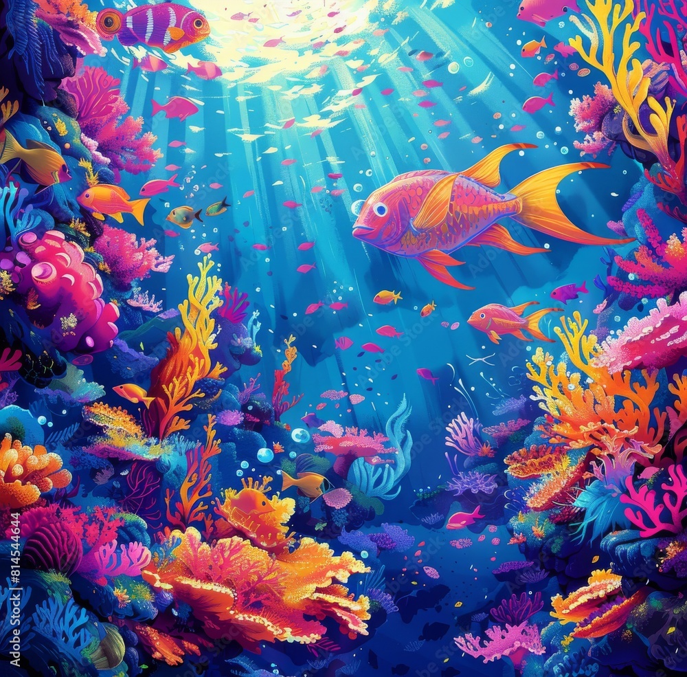 Fototapeta Vibrant Underwater Reef Teeming With Colorful Marine Life
