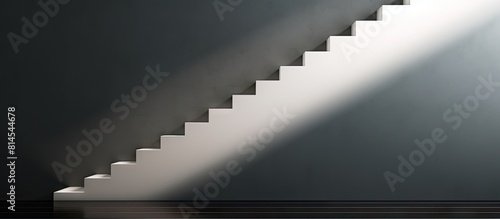 A zigzag arrow is used as a visual cue to show the direction of descending the stairs in a copy space image