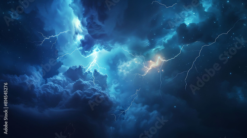 Lightning captured in the midst of a thunderstorm, illuminating the night sky photo