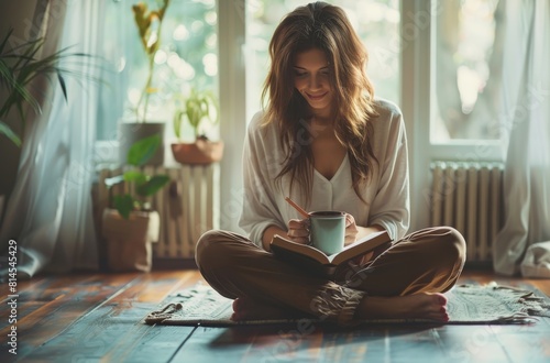 Woman Sitting on Floor Holding Cup of Coffee