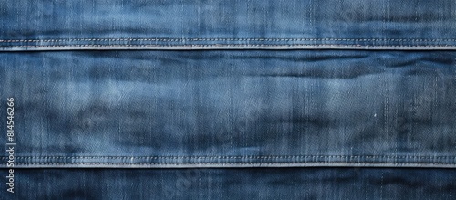 A plain horizontal poster with a border frame and a simple mockup or layout featuring a blank blue jeans fabric wallpaper with an abstract denim texture The background includes empty copy space for cu