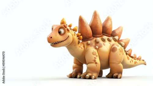 3D rendering of a cute and friendly cartoon stegosaurus dinosaur.